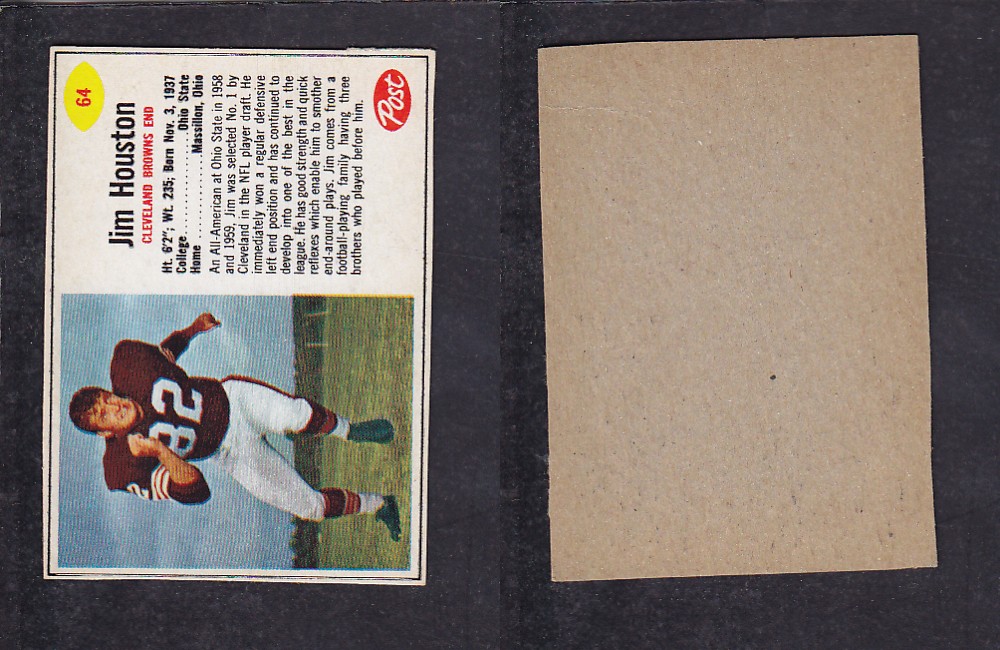 1962 NFL POST FOOTBALL CARD #64 J. HOUSTON photo