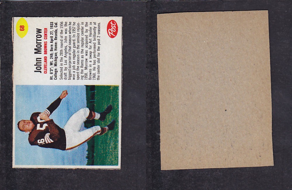 1962 NFL POST FOOTBALL CARD #68 J. MORROW photo