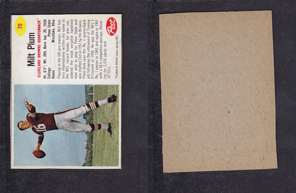 1962 NFL POST FOOTBALL CARD #70 M. PLUM photo