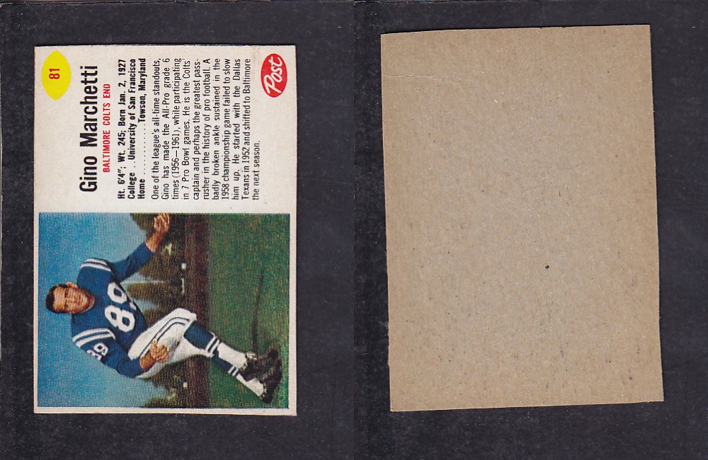 1962 NFL POST FOOTBALL CARD #81 G. MARCHETTI photo