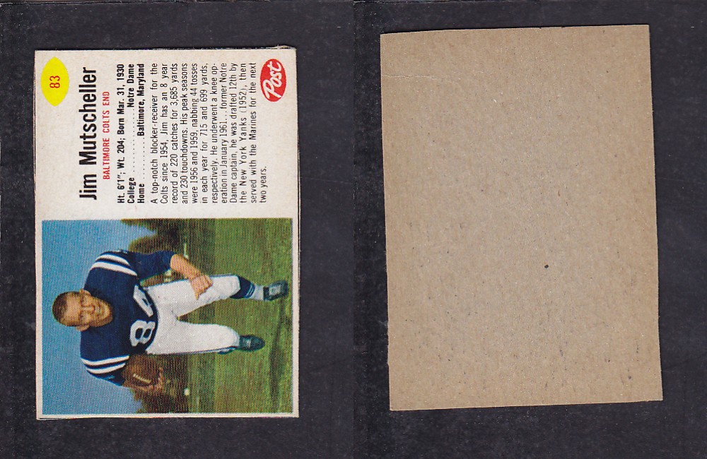 1962 NFL POST FOOTBALL CARD #83 J. MUTSCHELLER photo