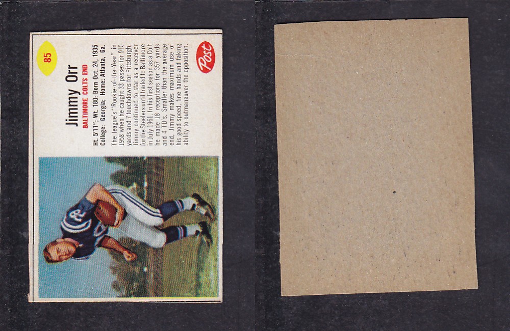 1962 NFL POST FOOTBALL CARD #85 J. ORR photo