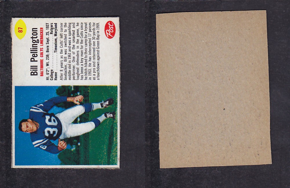 1962 NFL POST FOOTBALL CARD #87 B. PELLINGTON photo