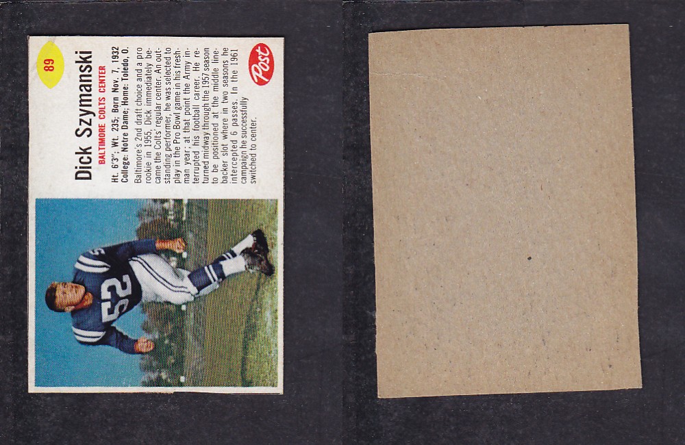 1962 NFL POST FOOTBALL CARD #89 D. SZYMANSKI photo