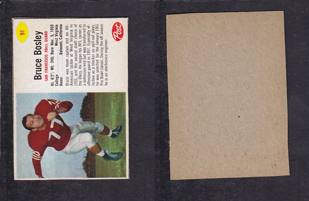 1962 NFL POST FOOTBALL CARD #91 B. BOSLEY photo