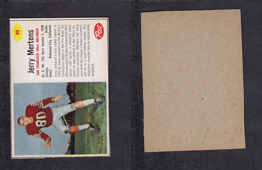1962 NFL POST FOOTBALL CARD #99 J. MERTENS photo