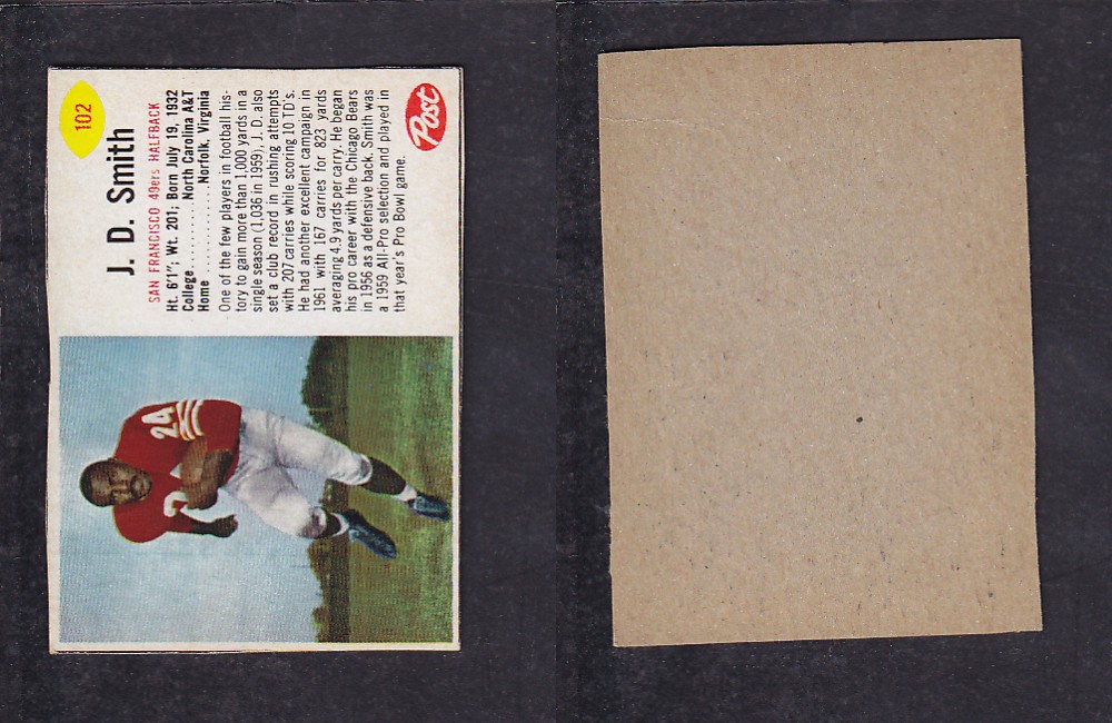 1962 NFL POST FOOTBALL CARD #102 J. SMITH photo
