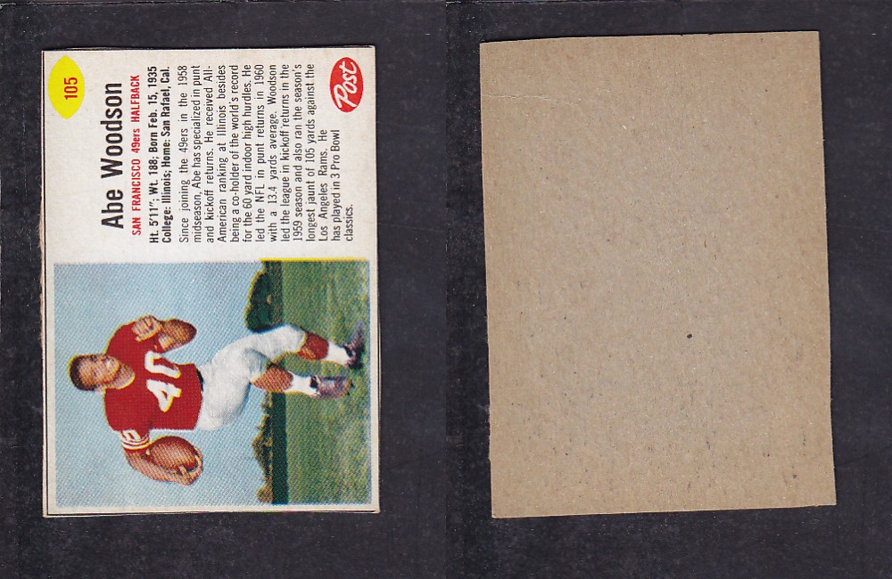 1962 NFL POST FOOTBALL CARD #105 A. WOODSON photo