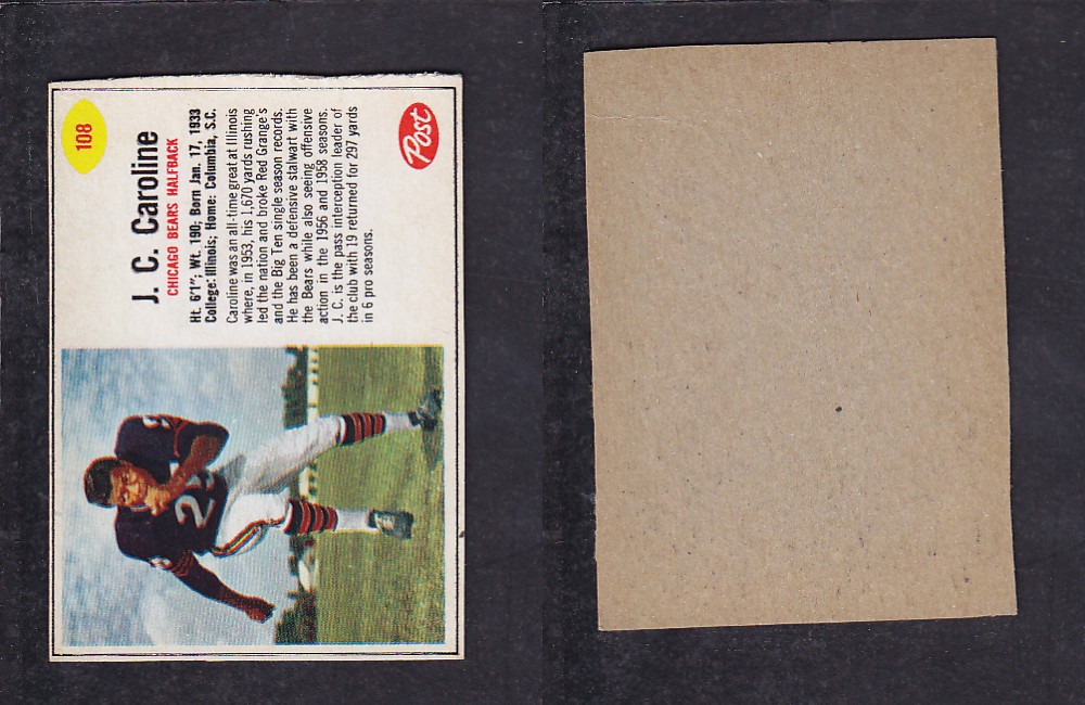 1962 NFL POST FOOTBALL CARD #108 J. CAROLINE photo