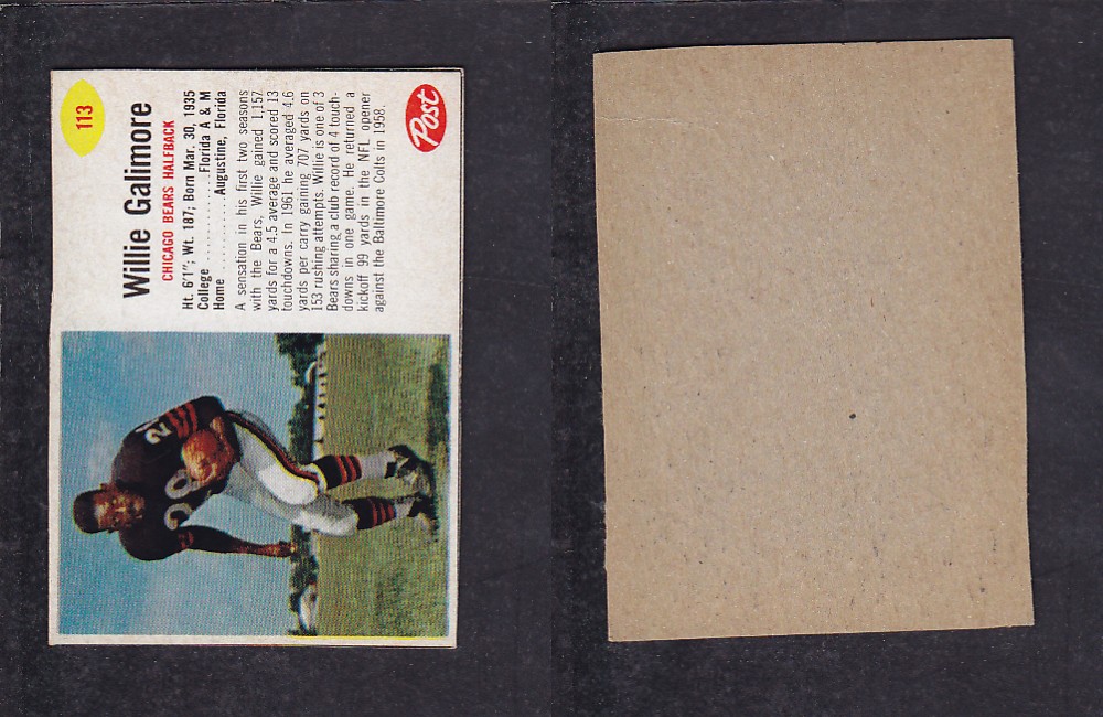 1962 NFL POST FOOTBALL CARD #113 W. GALIMORE photo