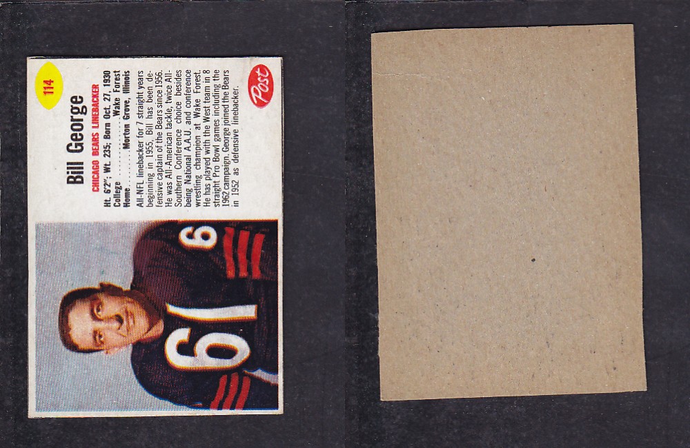 1962 NFL POST FOOTBALL CARD #114 B. GEORGE photo