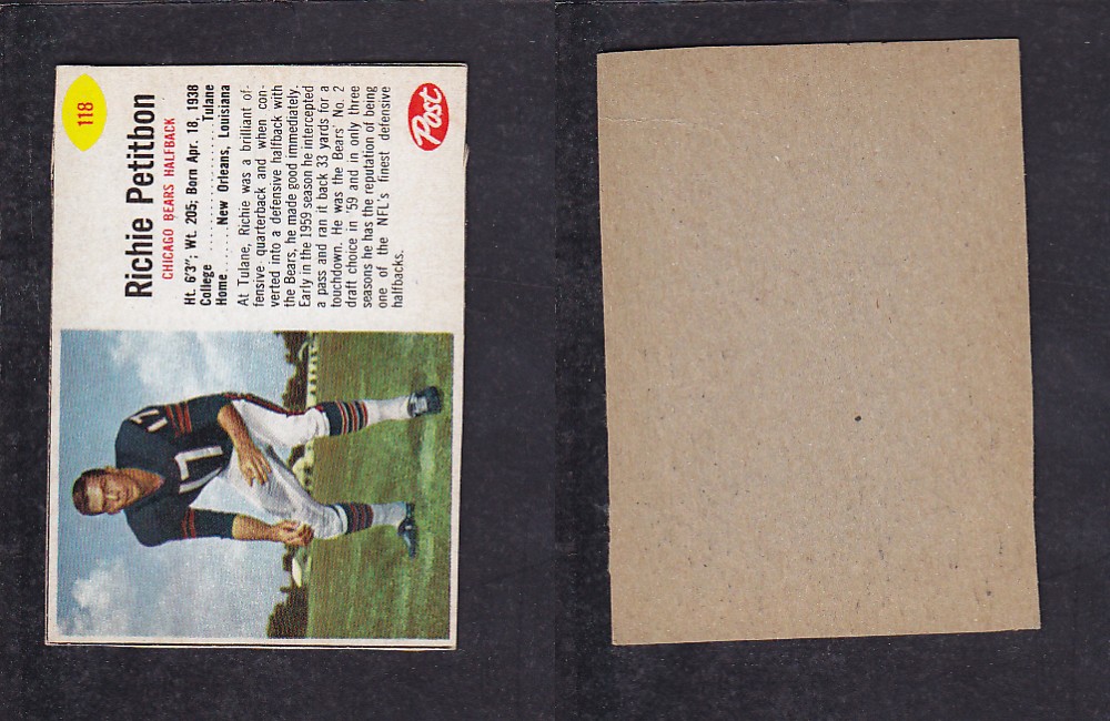 1962 NFL POST FOOTBALL CARD #118 R. PETITBON photo