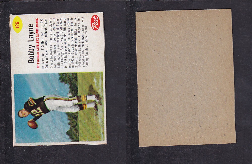 1962 NFL POST FOOTBALL CARD #126 B. LAYNE photo