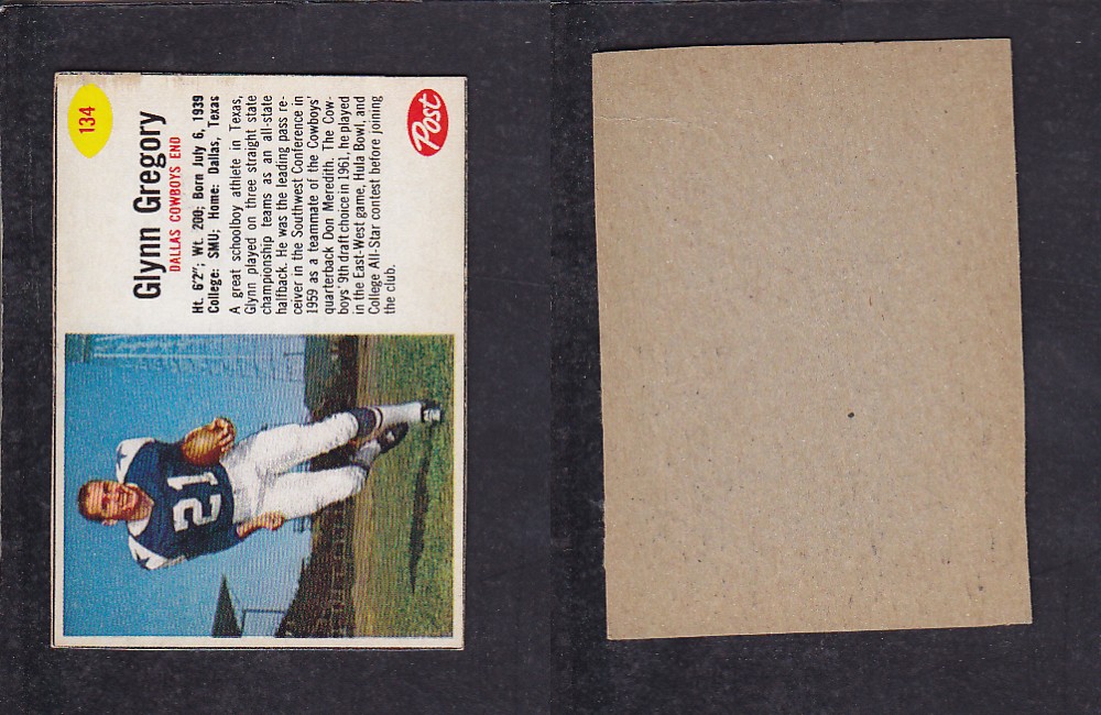 1962 NFL POST FOOTBALL CARD #134 G. GREGORY photo