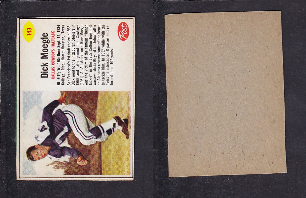 1962 NFL POST FOOTBALL CARD #143 D. MOEGLE photo