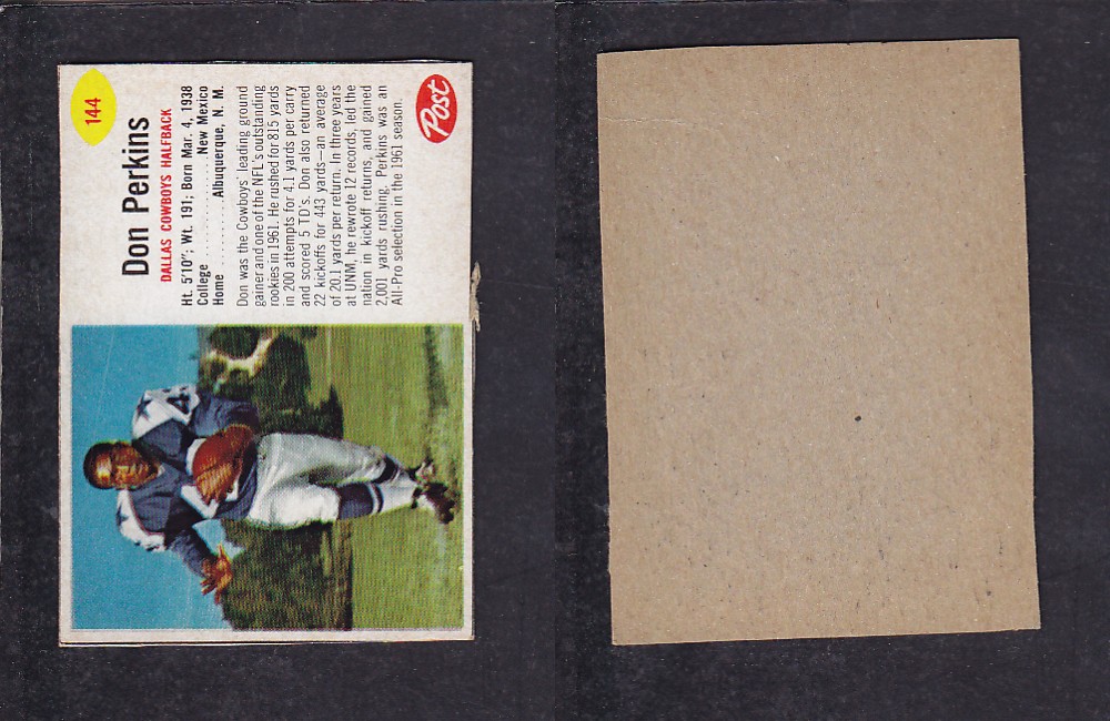 1962 NFL POST FOOTBALL CARD #144 D. PERKINS photo