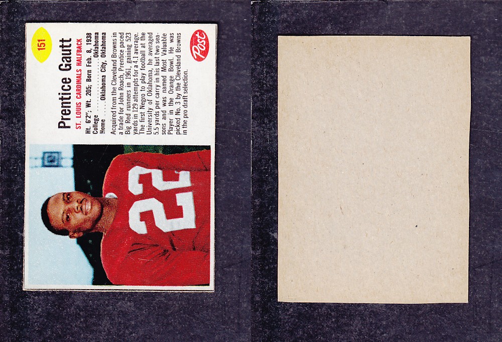 1962 NFL POST FOOTBALL CARD #151 P. GAUTT photo