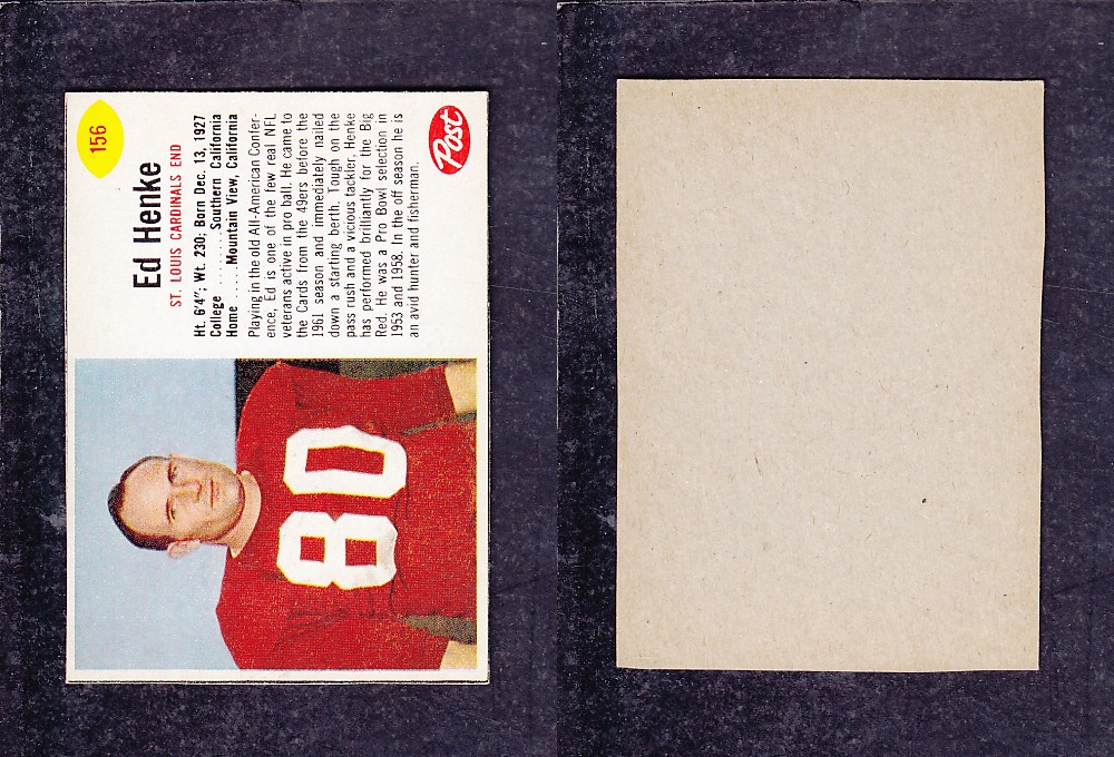 1962 NFL POST FOOTBALL CARD #156 E.  HENKE photo