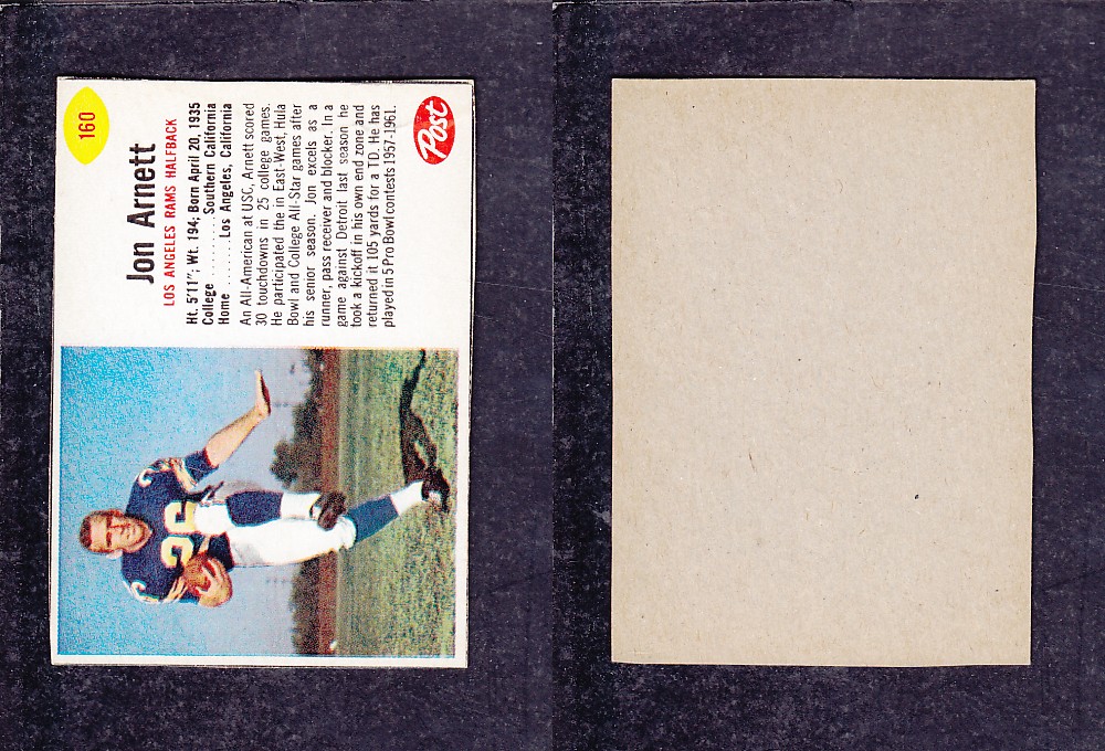 1962 NFL POST FOOTBALL CARD #160 J. ARNETT photo
