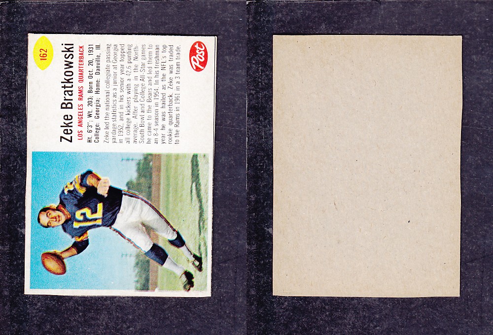 1962 NFL POST FOOTBALL CARD #162 Z. BRATKOWSKI photo