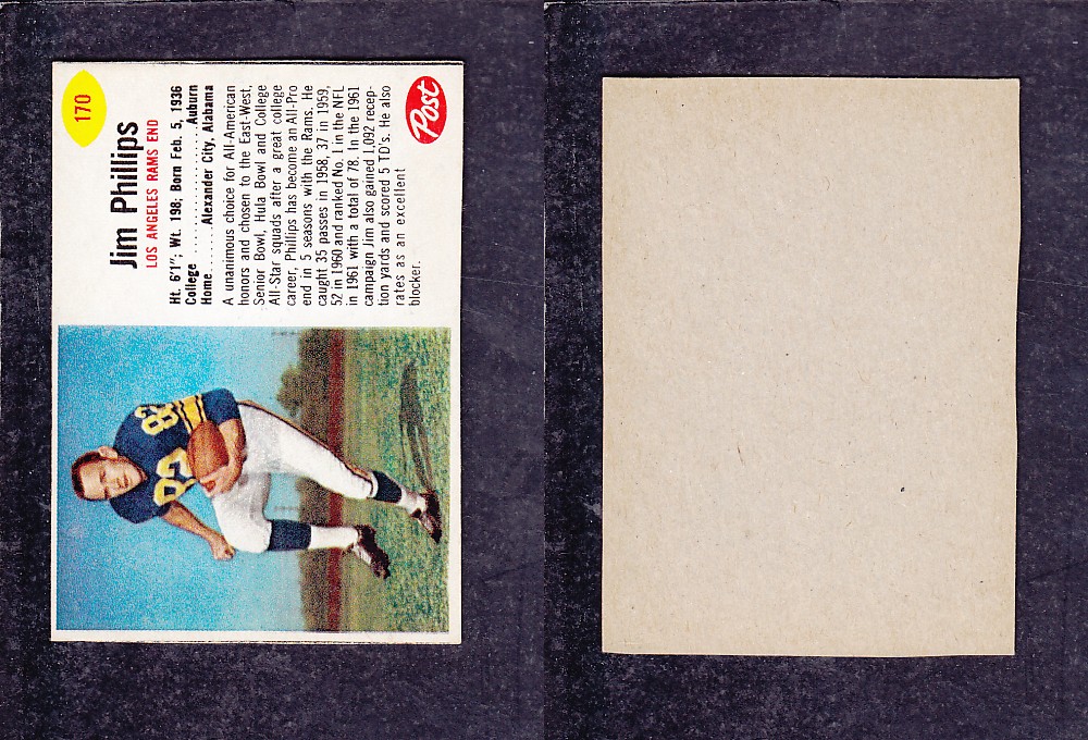 1962 NFL POST FOOTBALL CARD #170 J. PHILLIPS photo