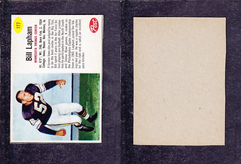 1962 NFL POST FOOTBALL CARD #177 B. LAPHAM photo