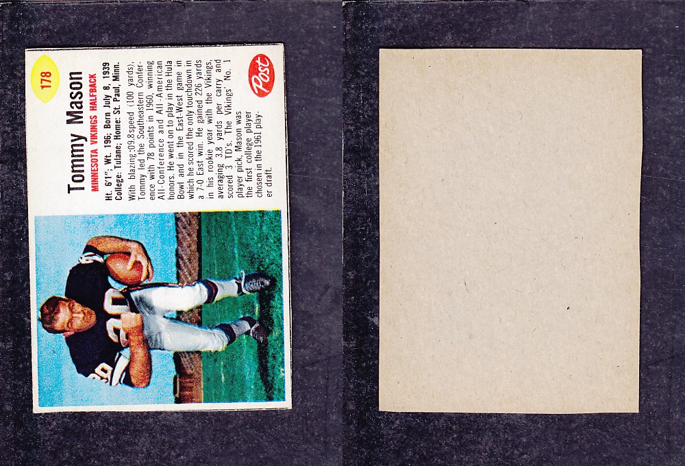 1962 NFL POST FOOTBALL CARD #178 T. MASON photo