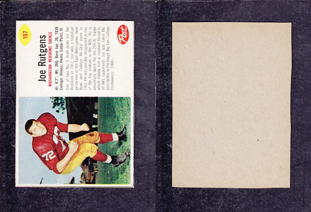 1962 NFL POST FOOTBALL CARD #197 J. RUTGENS photo