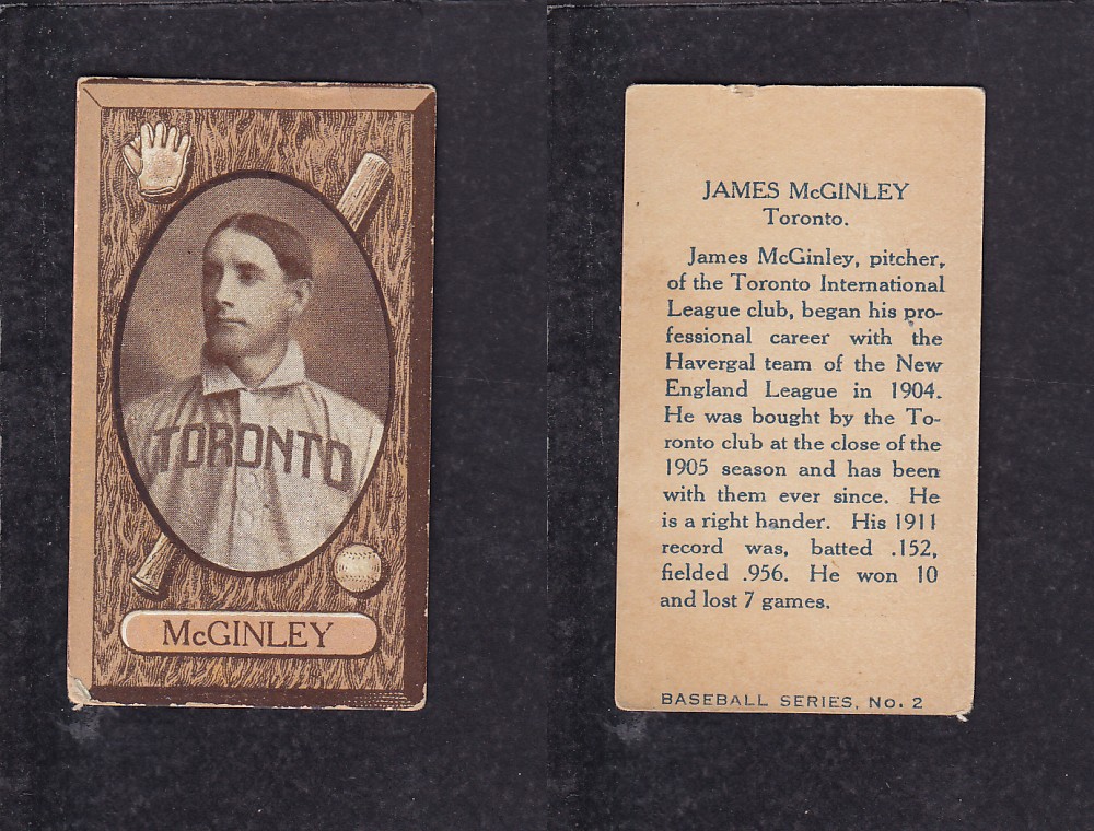 1912 INPERIAL TABACCO BASEBALL CARD #2 J. MCGINLEY photo