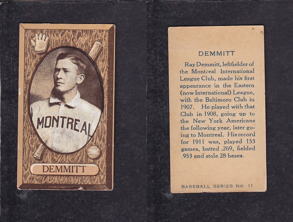 1912 INPERIAL TABACCO BASEBALL CARD #11 DEMMITT photo