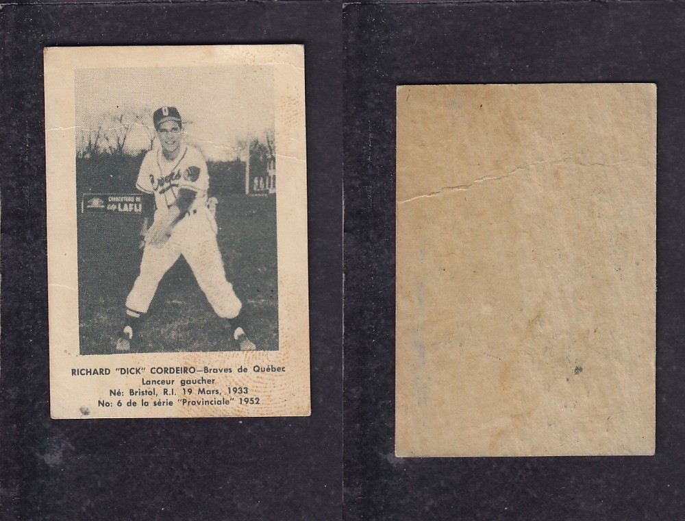 CS72745979 1952 LAVAL DAIRY BASEBALL CARD 6 R. CORDEIRO CAPITAL