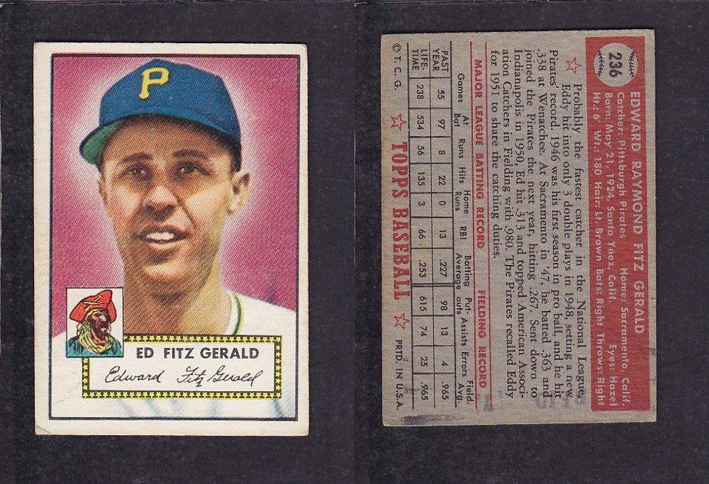 1952 TOPPS BASEBALL CARD #236 E. FITZ GERALD photo