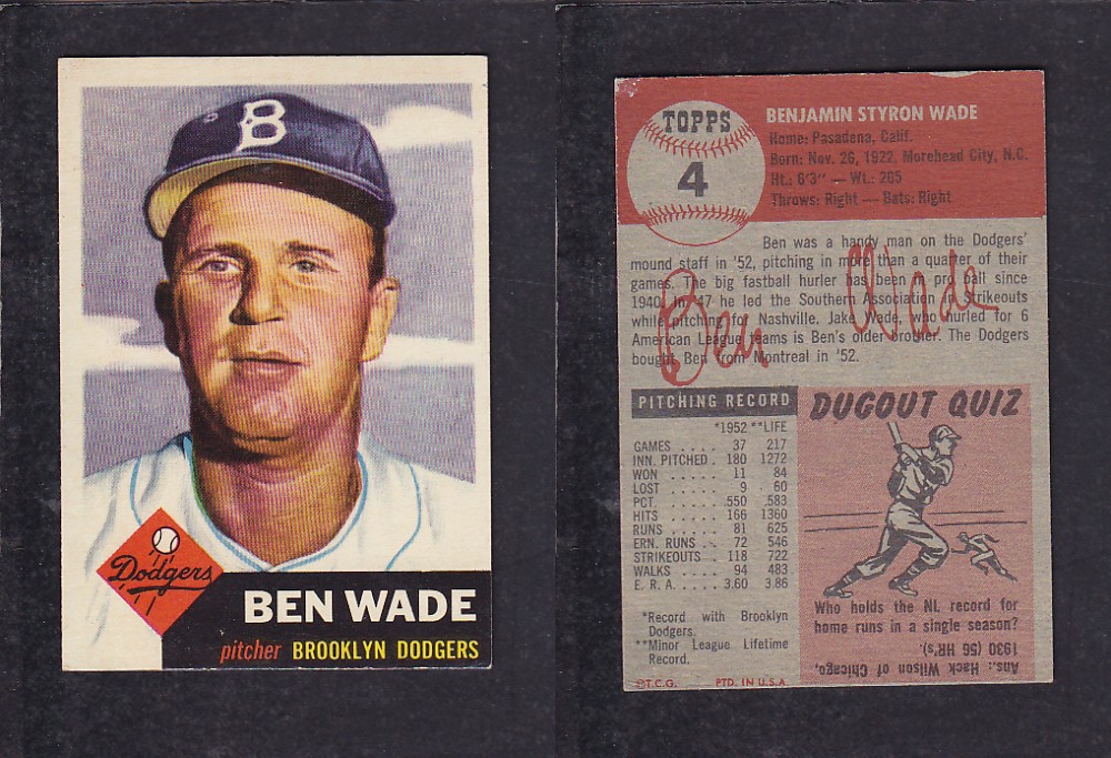 CS25338180 :: 1953 TOPPS BASEBALL CARD #4 B. WADE - CAPITAL SPORTS CARDS