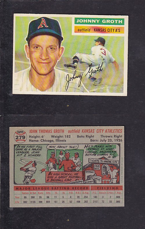 1956 TOPPS BASEBALL CARD #279 J. GROTH photo