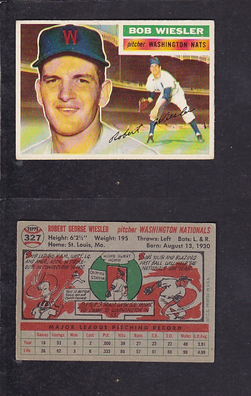 1956 TOPPS BASEBALL CARD #327 R. WIESLER photo