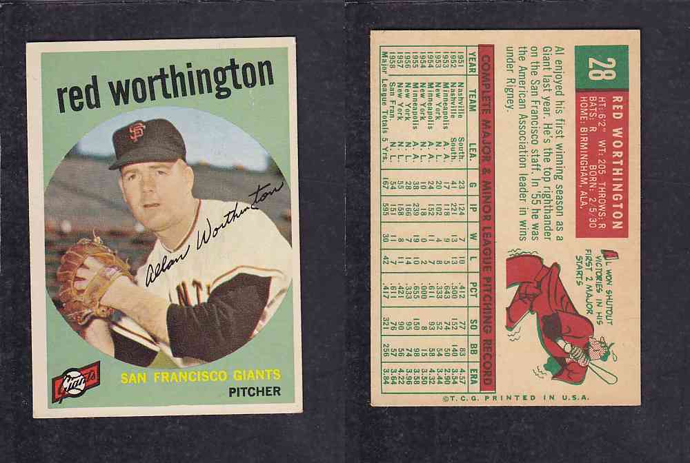 1959 TOPPS BASEBALL CARD #28  R.  WORTHINGTON photo