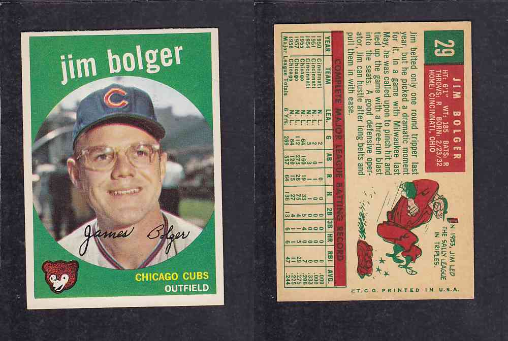 1959 TOPPS BASEBALL CARD #29 J.  BOLGER photo