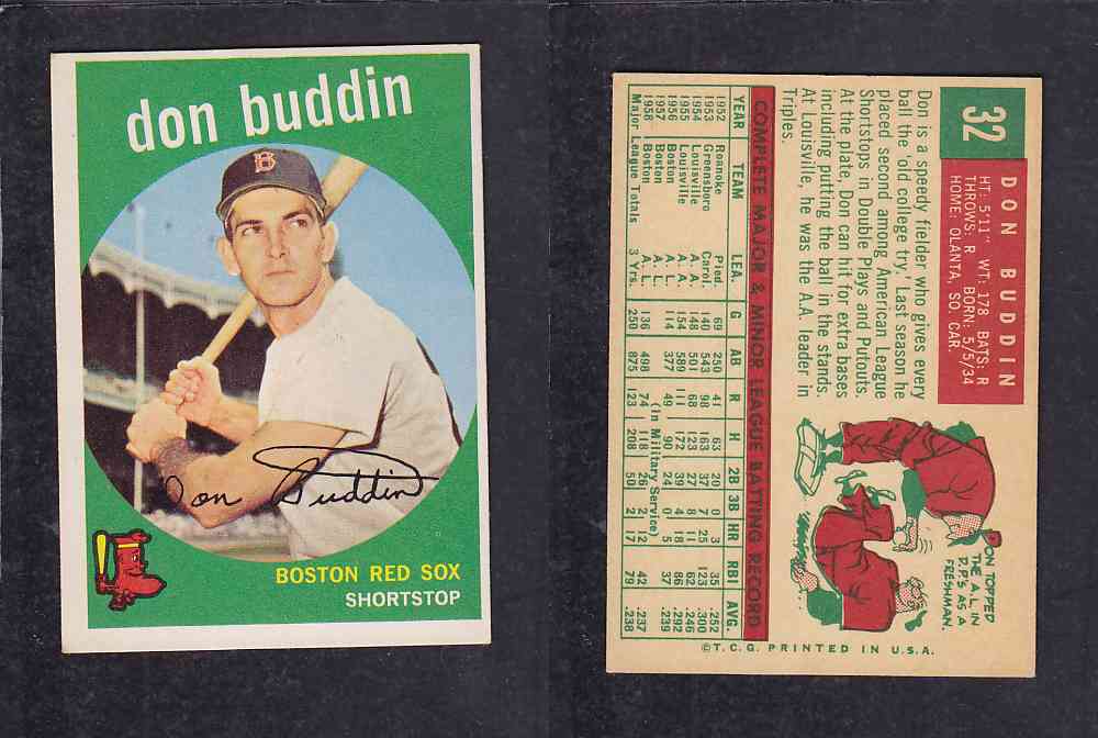 1959 TOPPS BASEBALL CARD #32  D.  BUDDIN photo