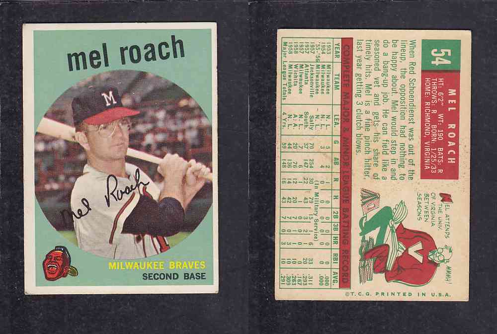 1959 TOPPS BASEBALL CARD#54  M.  ROACH photo