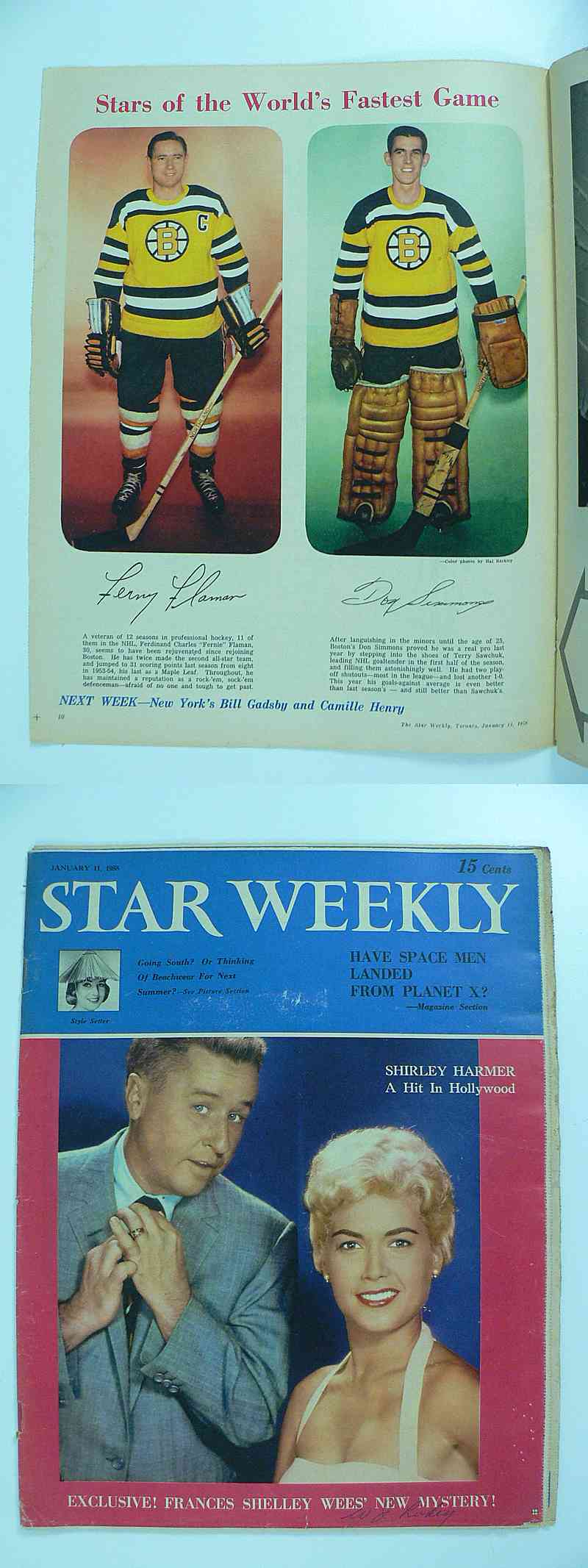 1957-58 TORONTO STAR FULL MAGAZINE FLAMAN/SIMMONS POSTER photo