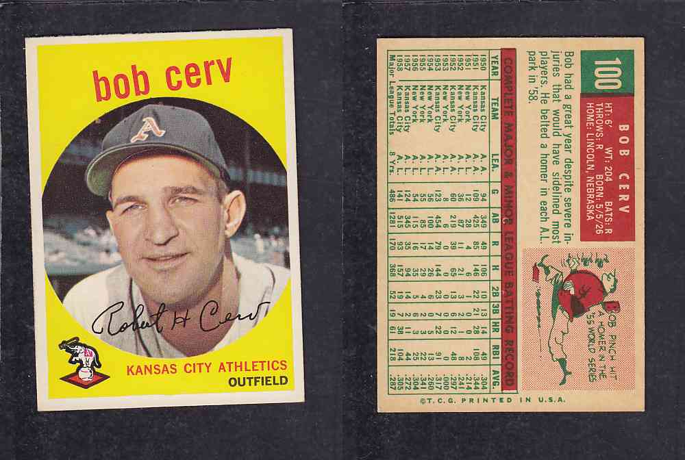 1959 TOPPS BASEBALL CARD #100    B. CERV photo