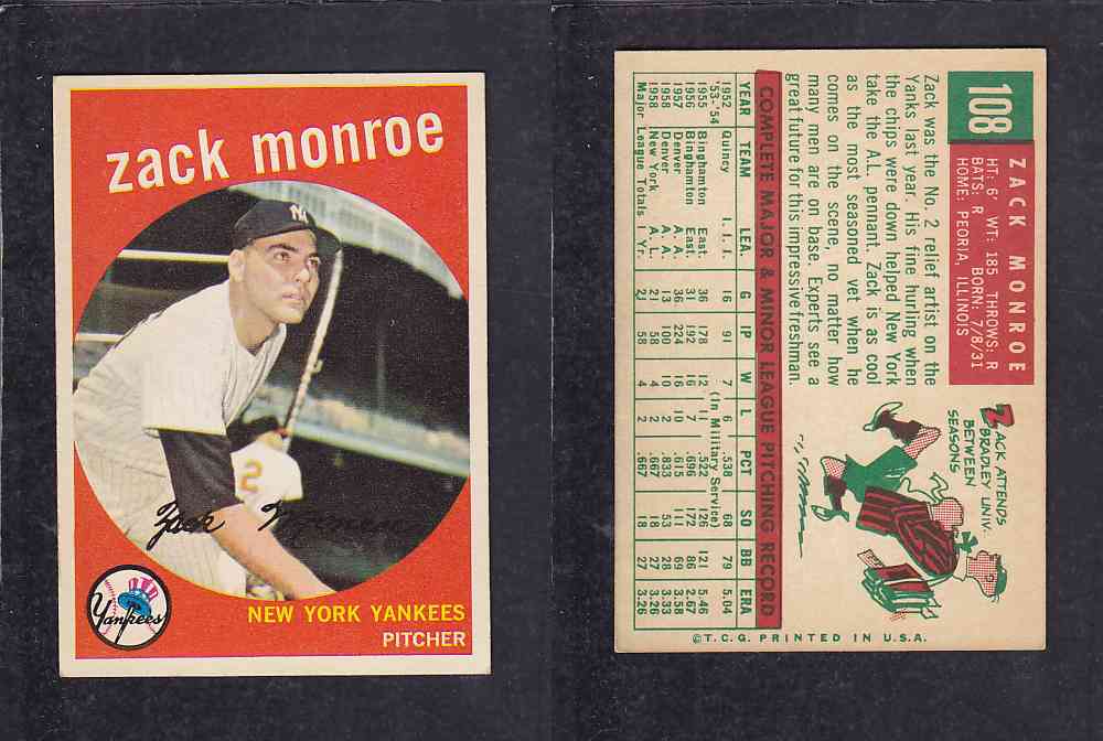 1959 TOPPS BASEBALL CARD #108   Z.  MONROE photo
