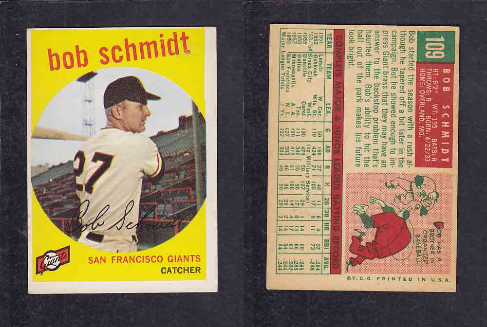 1959 TOPPS BASEBALL CARD #109    B. SCHMIDT photo