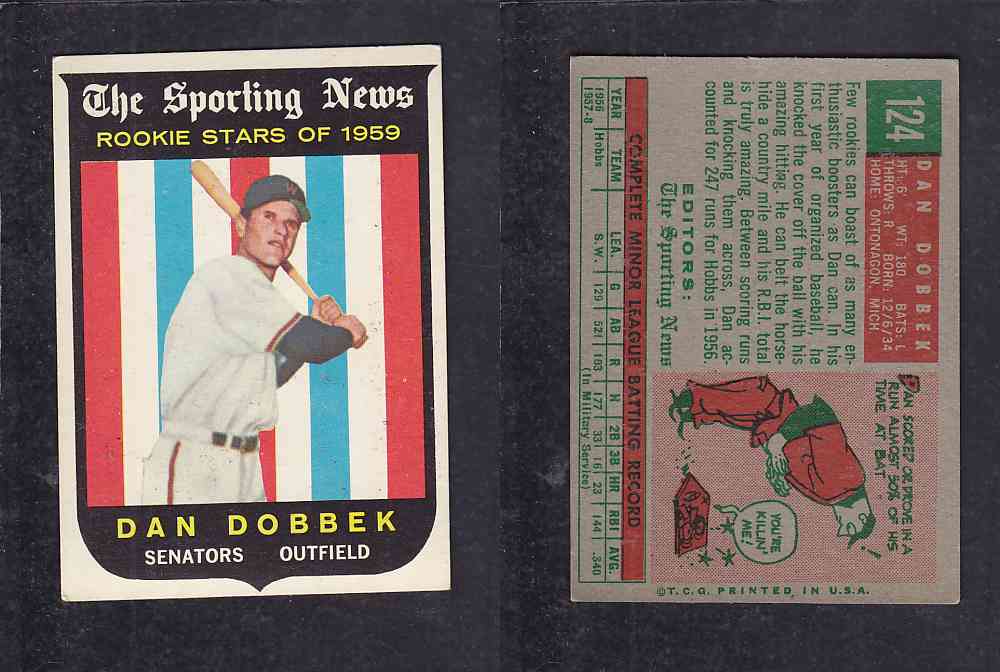 1959 TOPPS BASEBALL CARD #124   D.  DOBBEK photo