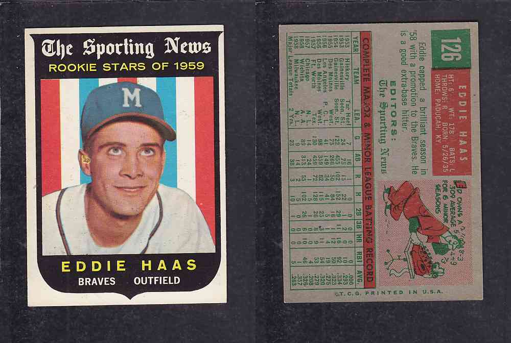 1959 TOPPS BASEBALL CARD #126    E. HAAS photo