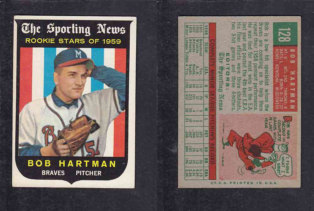 1959 TOPPS BASEBALL CARD #128     B.  HARTMAN photo