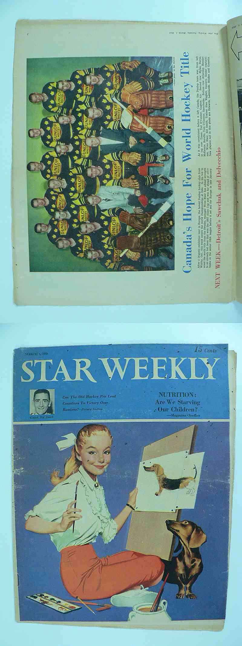 1957-58 TORONTO STAR FULL MAGAZINE WHITBY DUNLOP TEAM POSTER photo