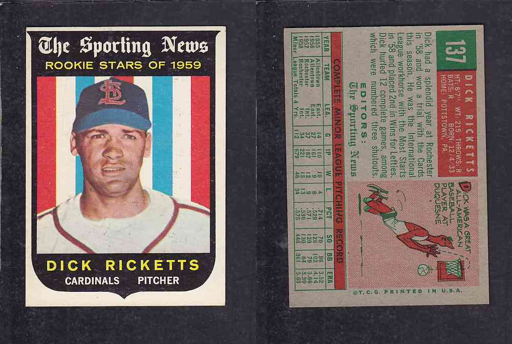 1959 TOPPS BASEBALL CARD #137   D. RICKETTS photo