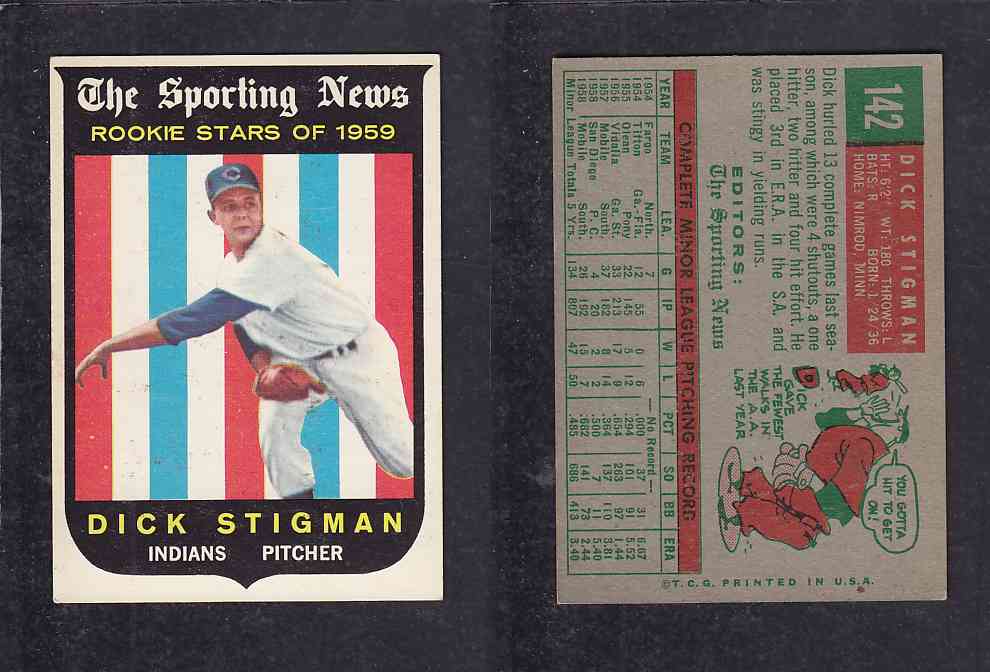1959 TOPPS BASEBALL CARD #142     D. STIGMAN  photo
