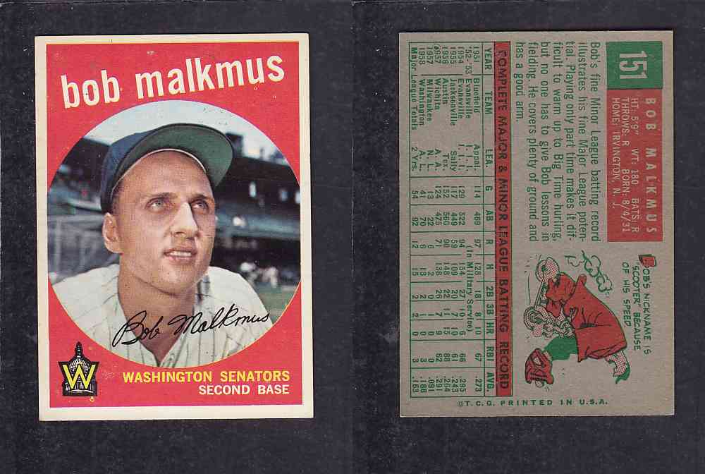 1959 TOPPS BASEBALL CARD #151    B. MALKMUS photo